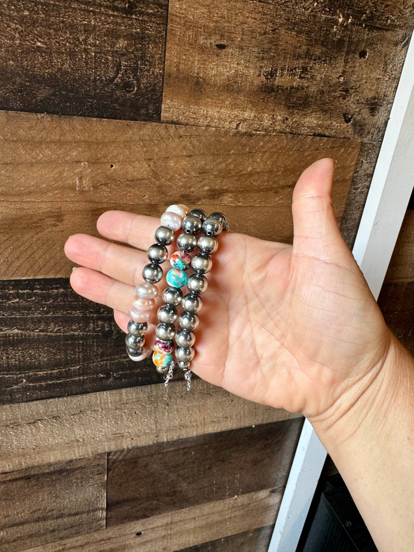 10 mm Sterling Silver Pearls bracelet - Western Jewelry