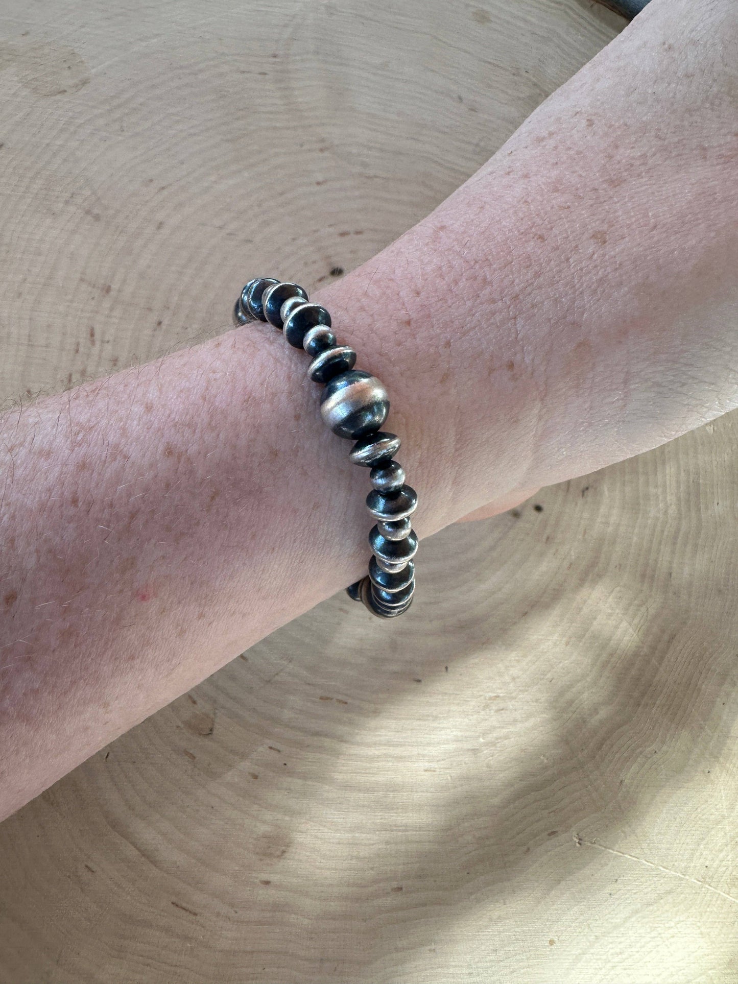 Handmade Sterling Silver Beaded Stretch Bracelet: Beaded