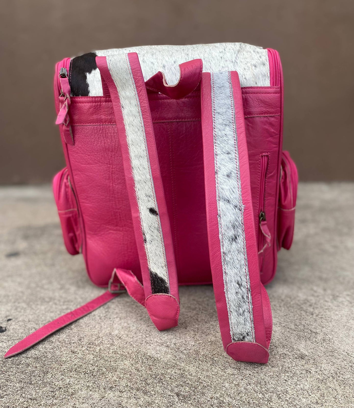 Hot Pink Leather Tooled Cowhide Backpack