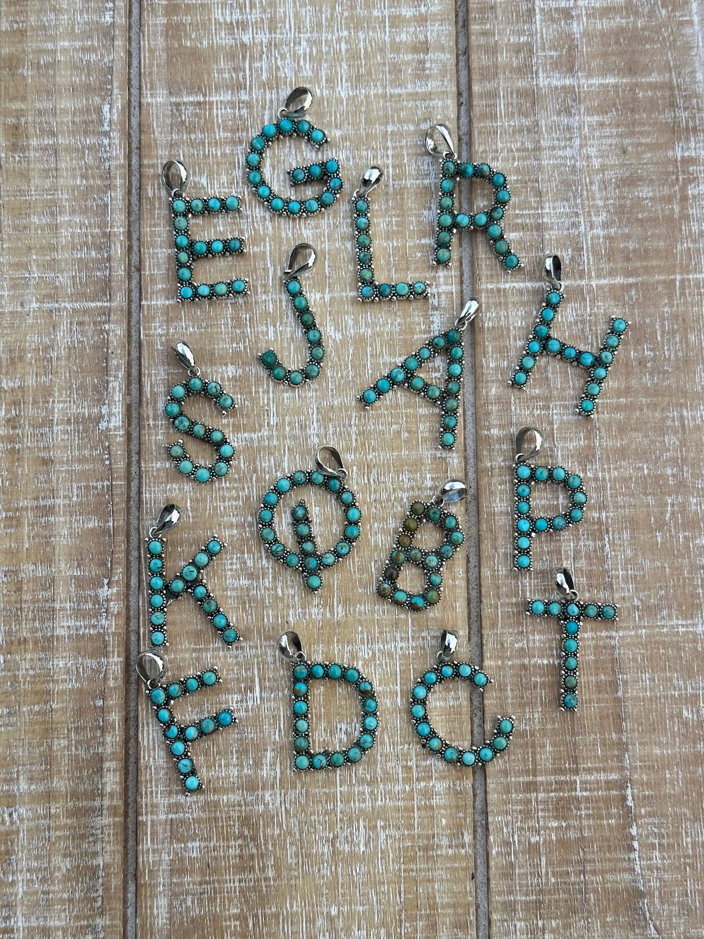 Beautiful Handmade Sterling Silver and Royston Turquoise Letter Pendant: B