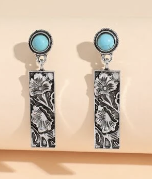 Turquoise Decor Flower Drop Earrings