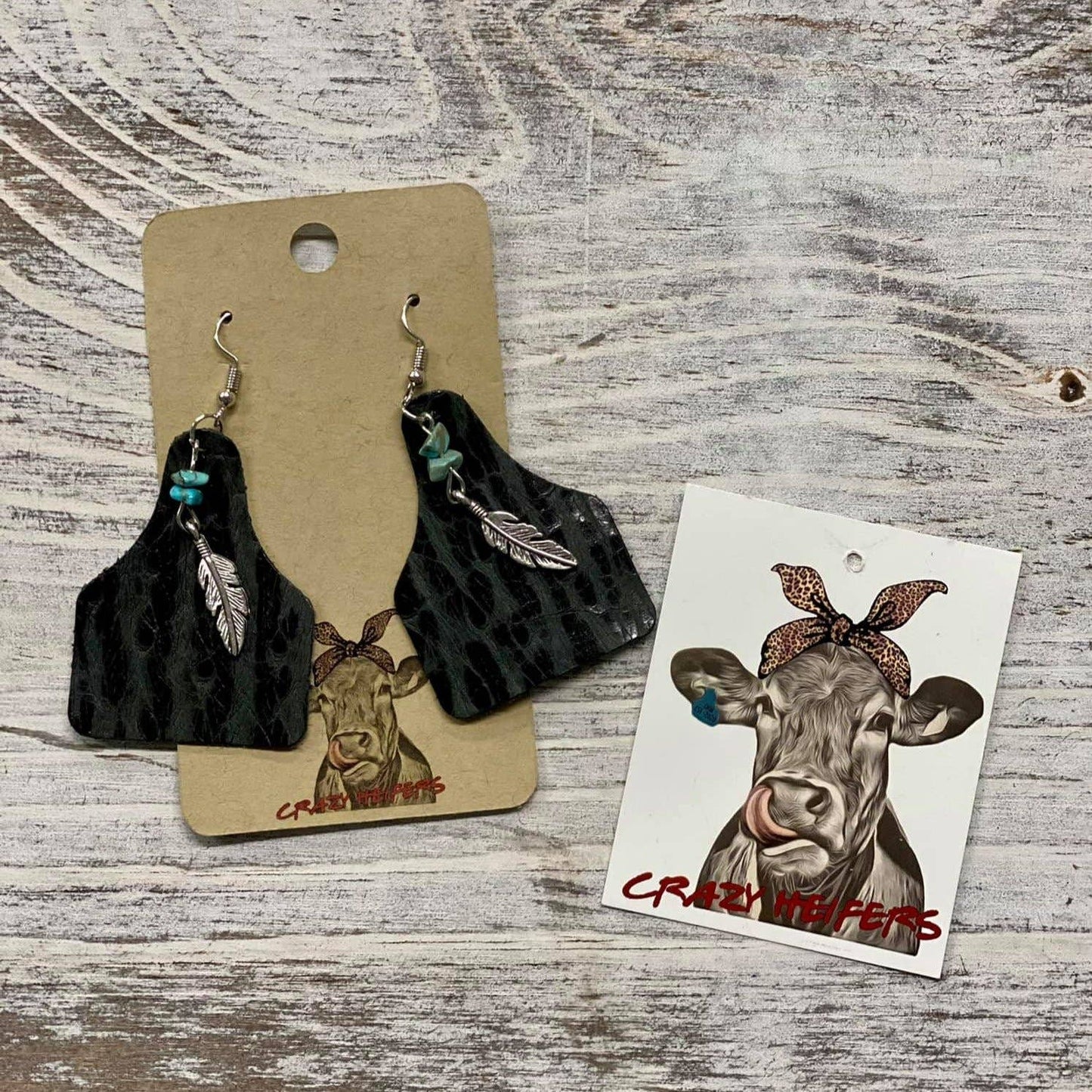 Leather Cow Tag Earrings