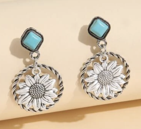 Turquoise sunflower earrings