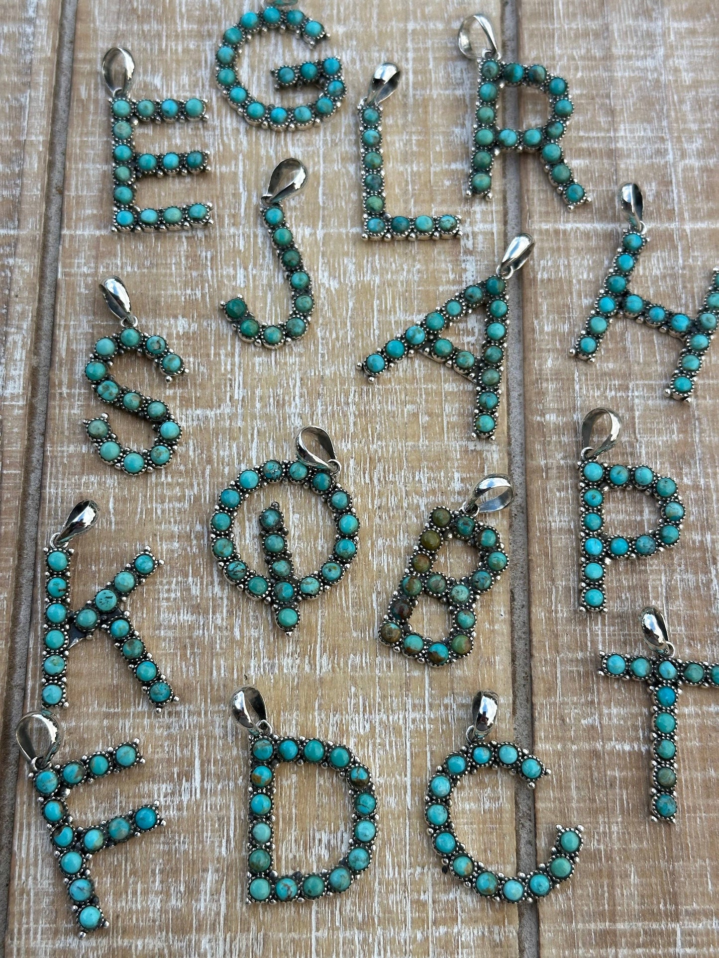 Beautiful Handmade Sterling Silver and Royston Turquoise Letter Pendant: B