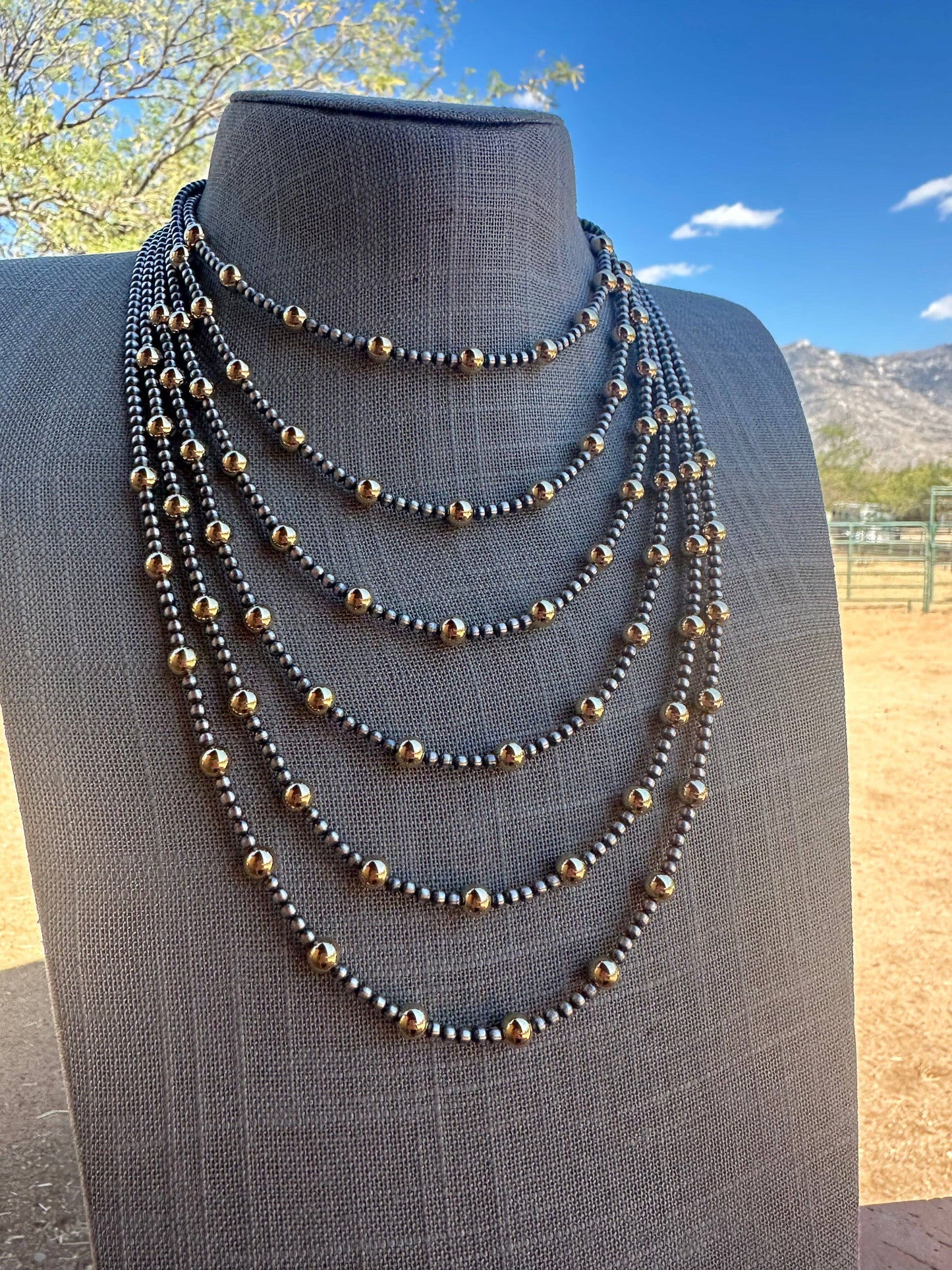 Navajo Sterling Silver & Gold Beaded Necklace: 16 inch
