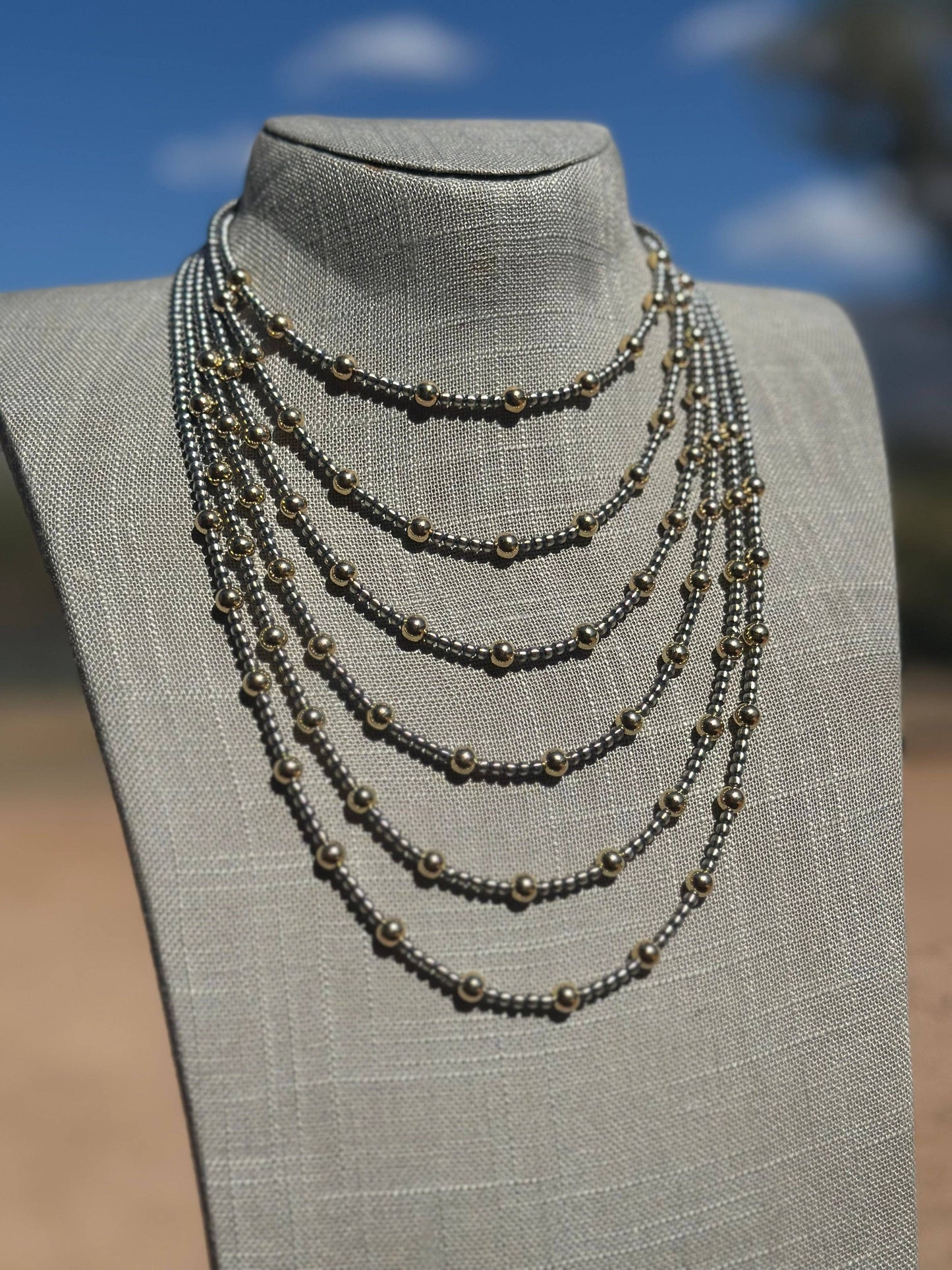 Navajo Sterling Silver & Gold Beaded Necklace 4mm - 5mm: 22 inch