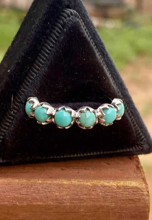 4mm Natural Kingman 6 Stone Sterling Silver Stacker Band: 10