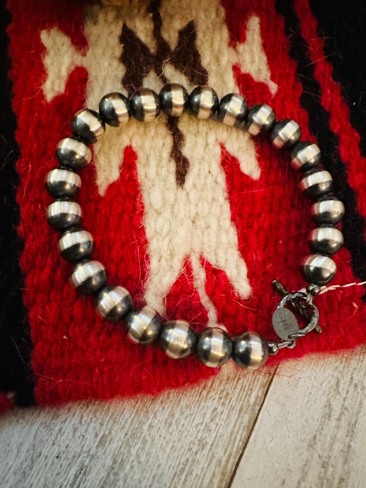 Navajo 6mm Sterling Silver Pearl Beaded Bracelet