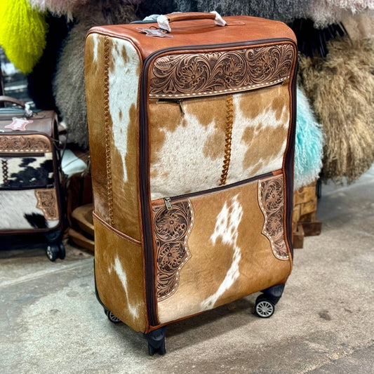 Tooled Cowhide Rolling Luggage XL