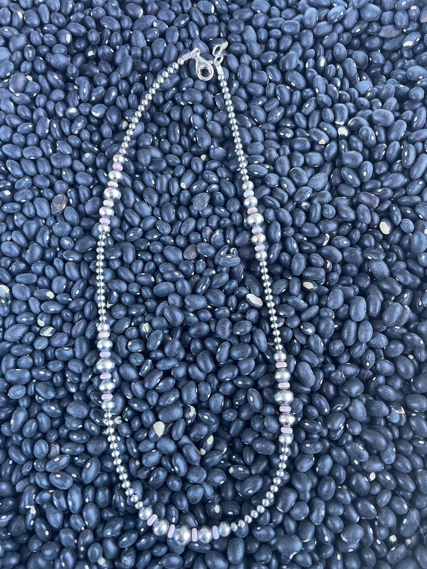 Navajo Pink Conch & Sterling Silver Beaded Necklace 18”: Pink Conch / Beaded