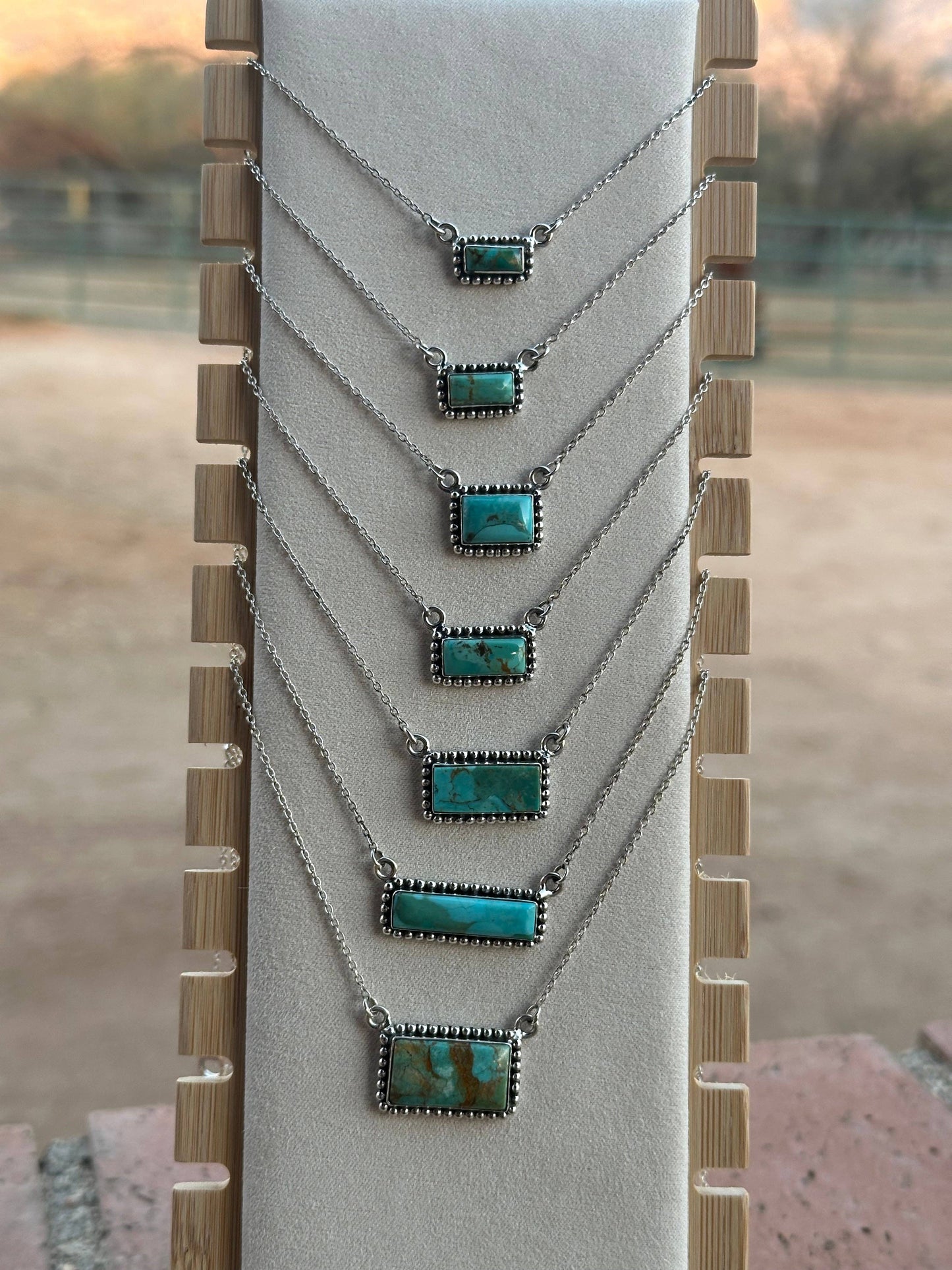 Handmade Sterling Silver Kingman Turquoise Bar Necklaces: El Camino Bar