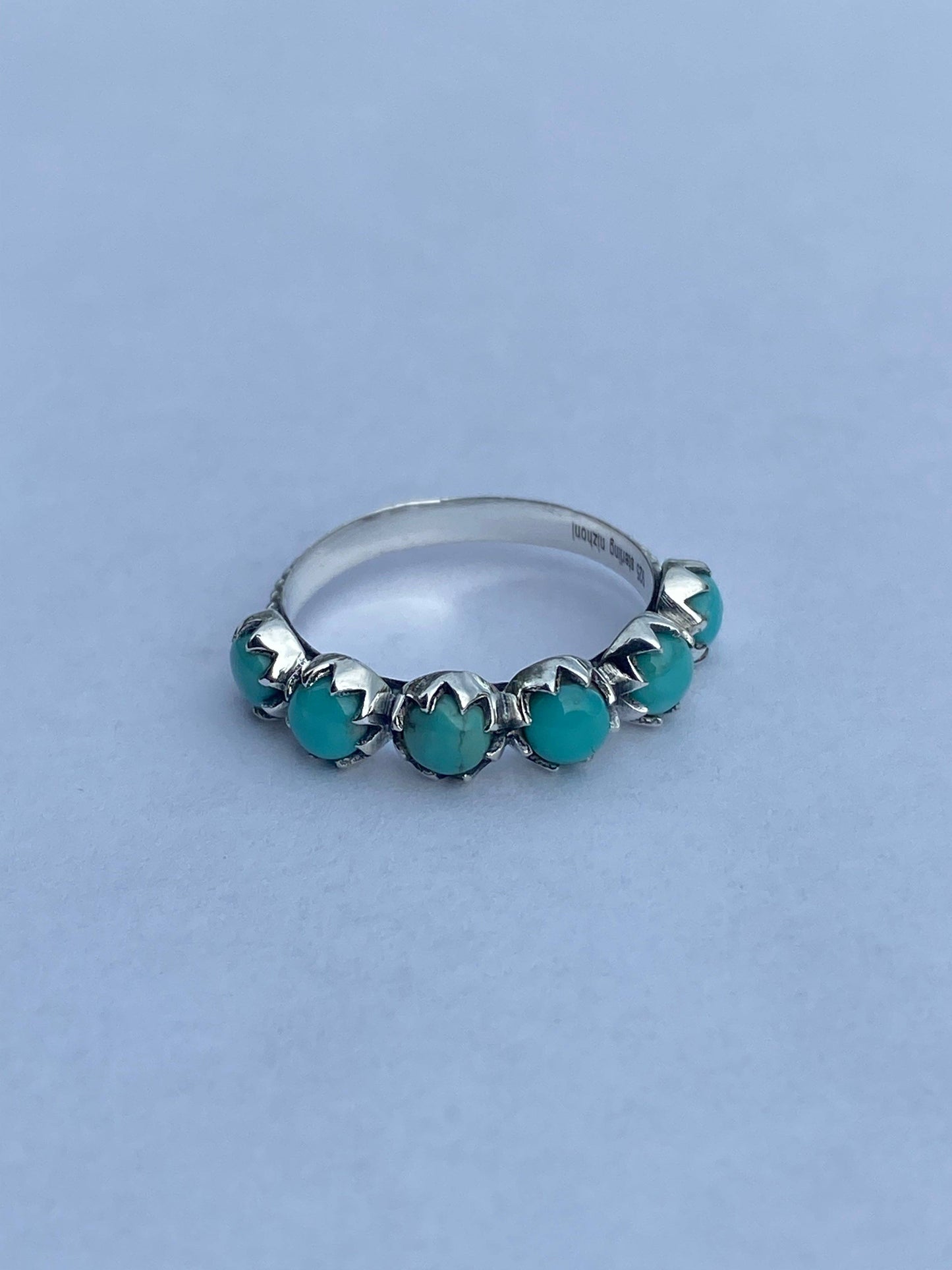 4mm Natural Kingman 6 Stone Sterling Silver Stacker Band: 10