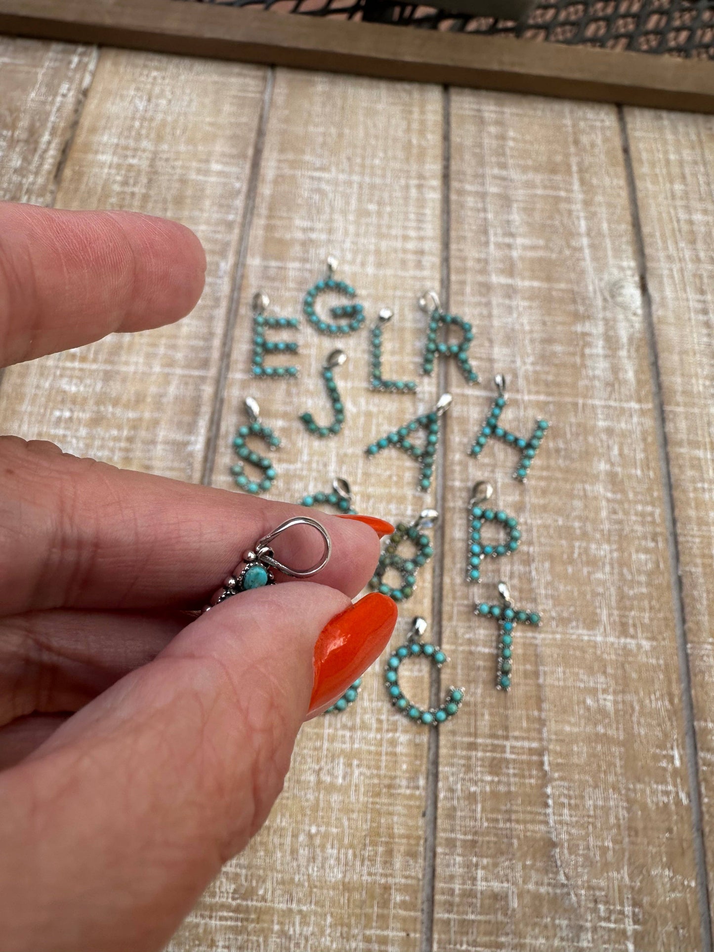 Beautiful Handmade Sterling Silver and Royston Turquoise Letter Pendant: K