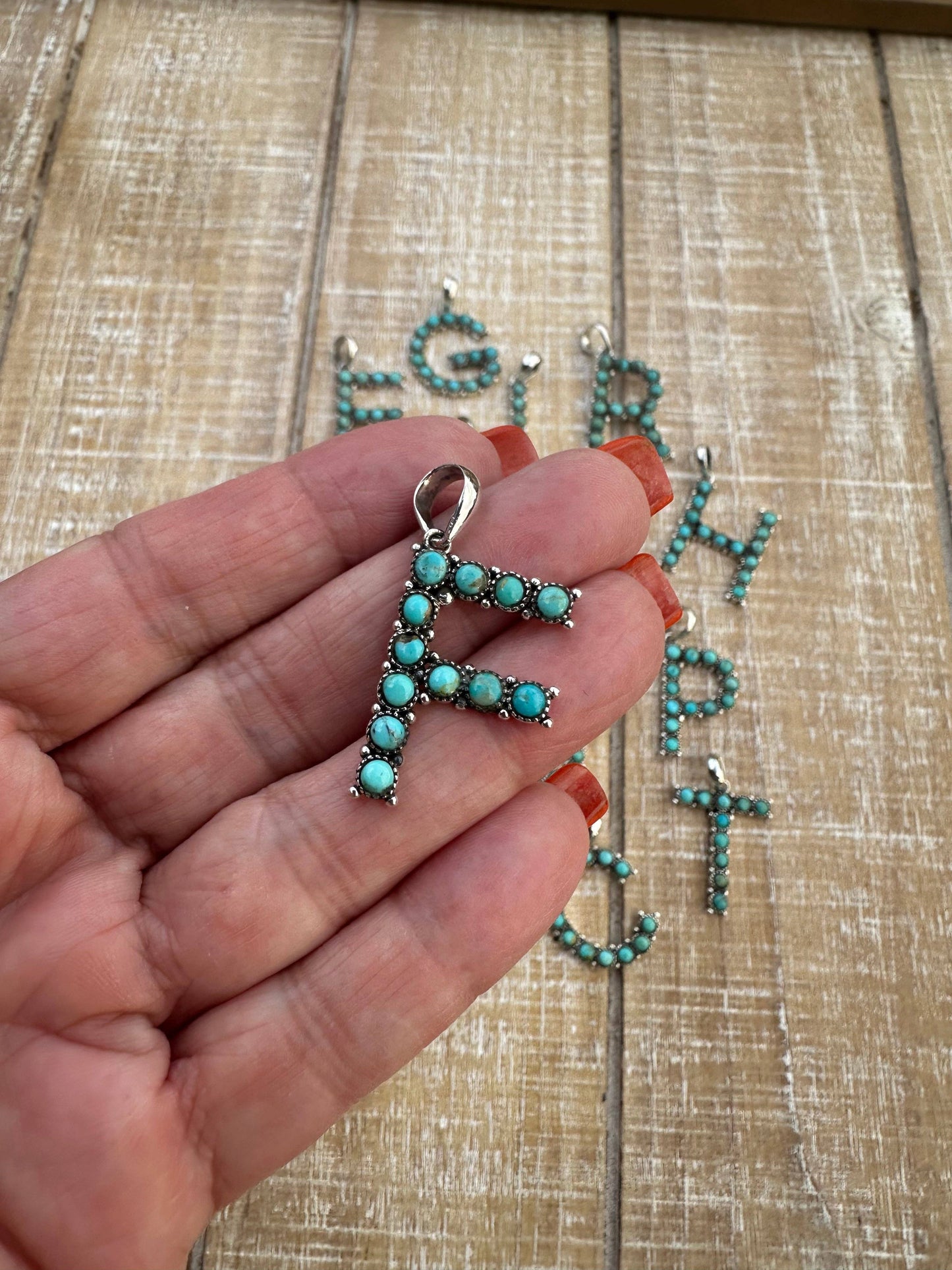 Beautiful Handmade Sterling Silver and Royston Turquoise Letter Pendant: K