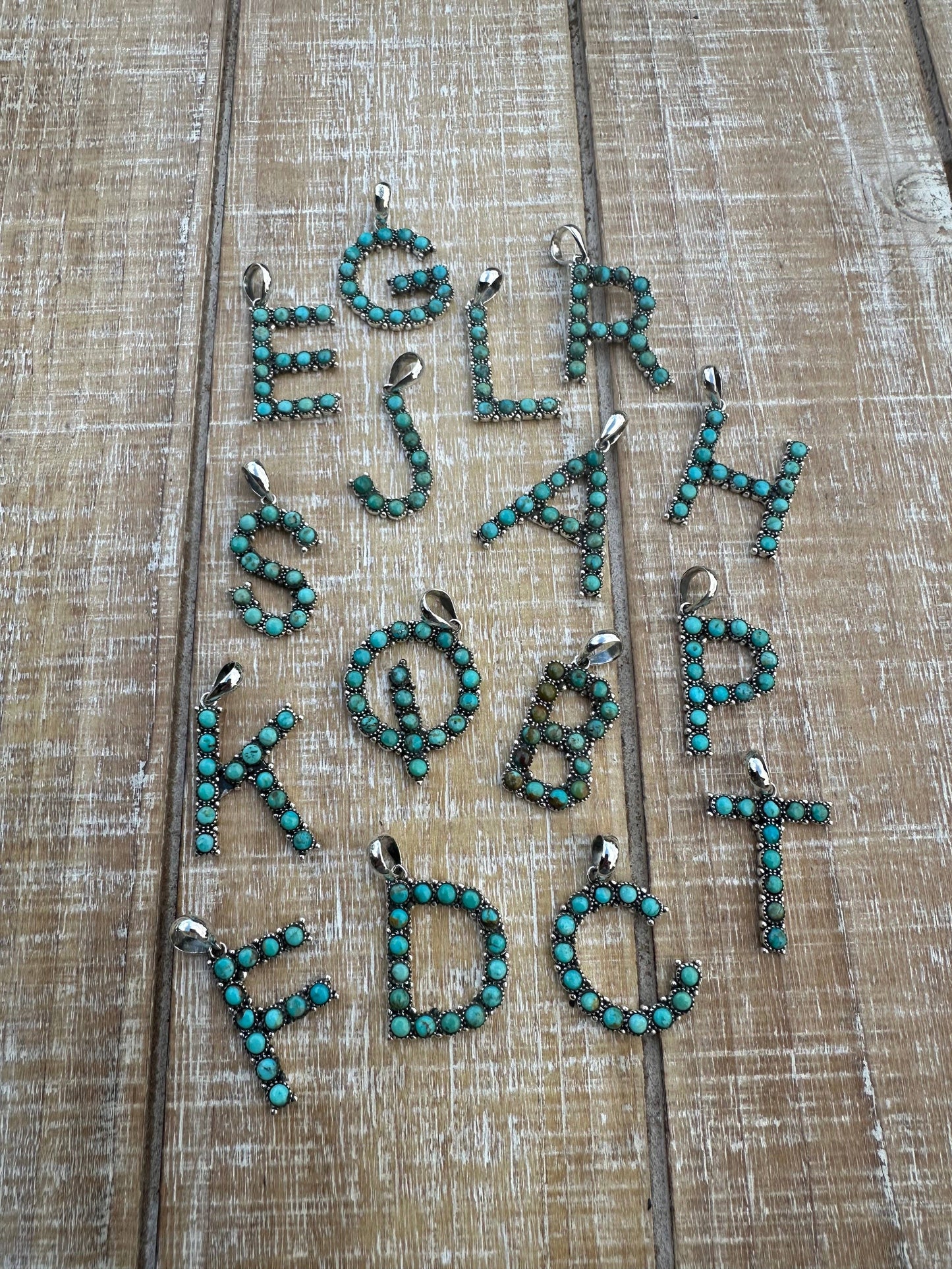 Beautiful Handmade Sterling Silver and Royston Turquoise Letter Pendant: K