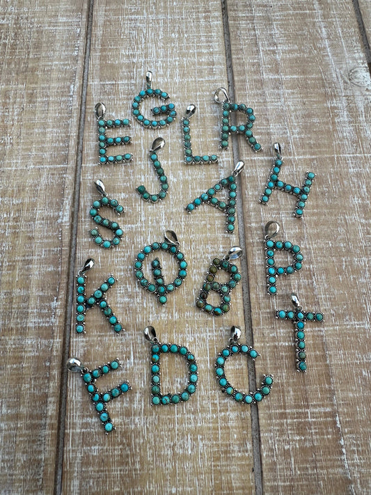 Beautiful Handmade Sterling Silver and Royston Turquoise Letter Pendant: B