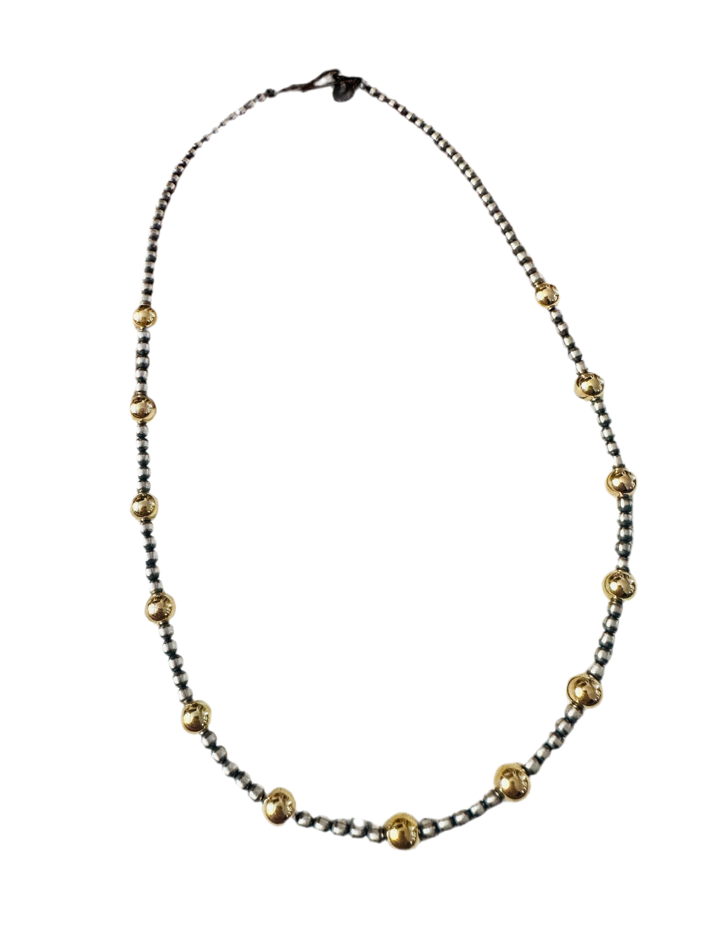 Navajo Sterling Silver & Gold Beaded Necklace: 20 inch