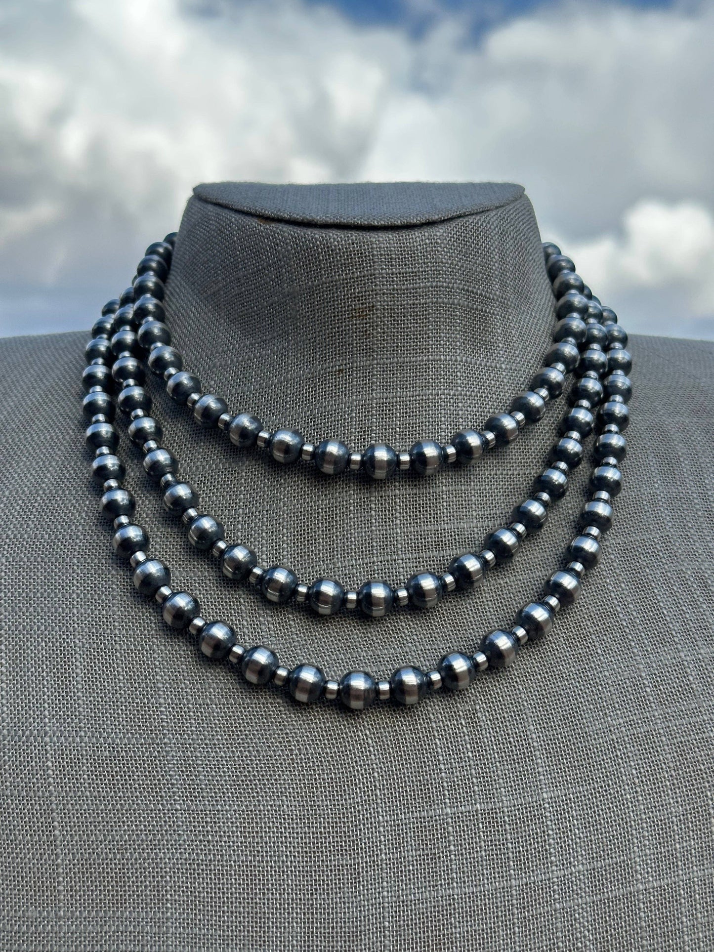Navajo Pearl Style 4mm & 8mm Sterling Silver Necklaces: 14”