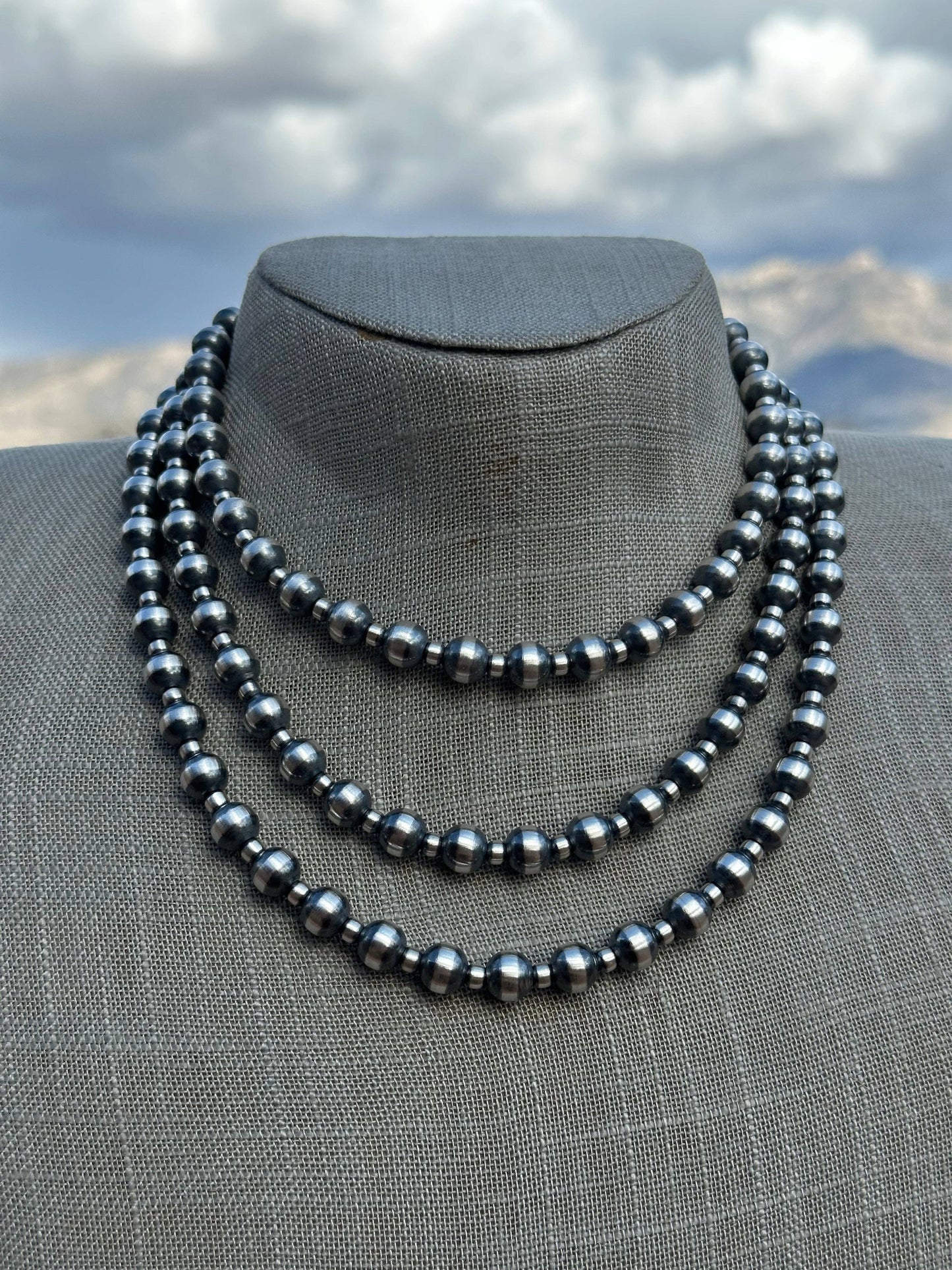 Navajo Pearl Style 4mm & 8mm Sterling Silver Necklaces: 14”