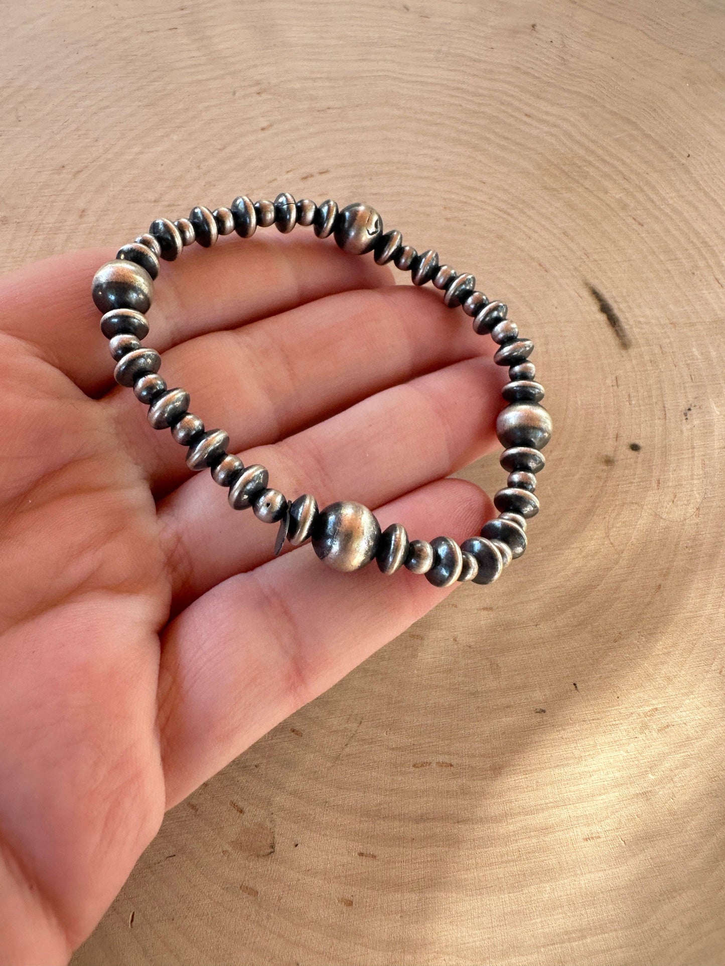 Handmade Sterling Silver Beaded Stretch Bracelet: Beaded