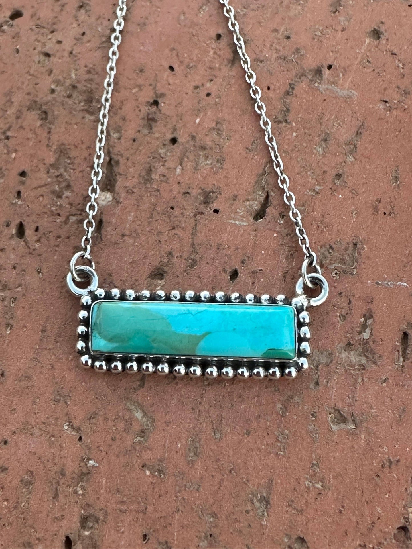 Handmade Sterling Silver Kingman Turquoise Bar Necklaces: El Camino Bar