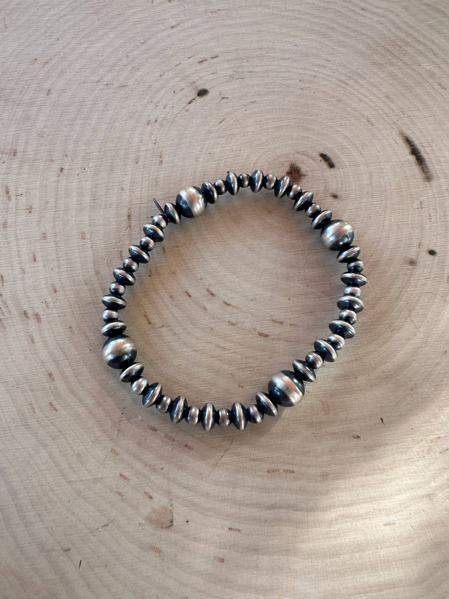 Handmade Sterling Silver Beaded Stretch Bracelet: Beaded