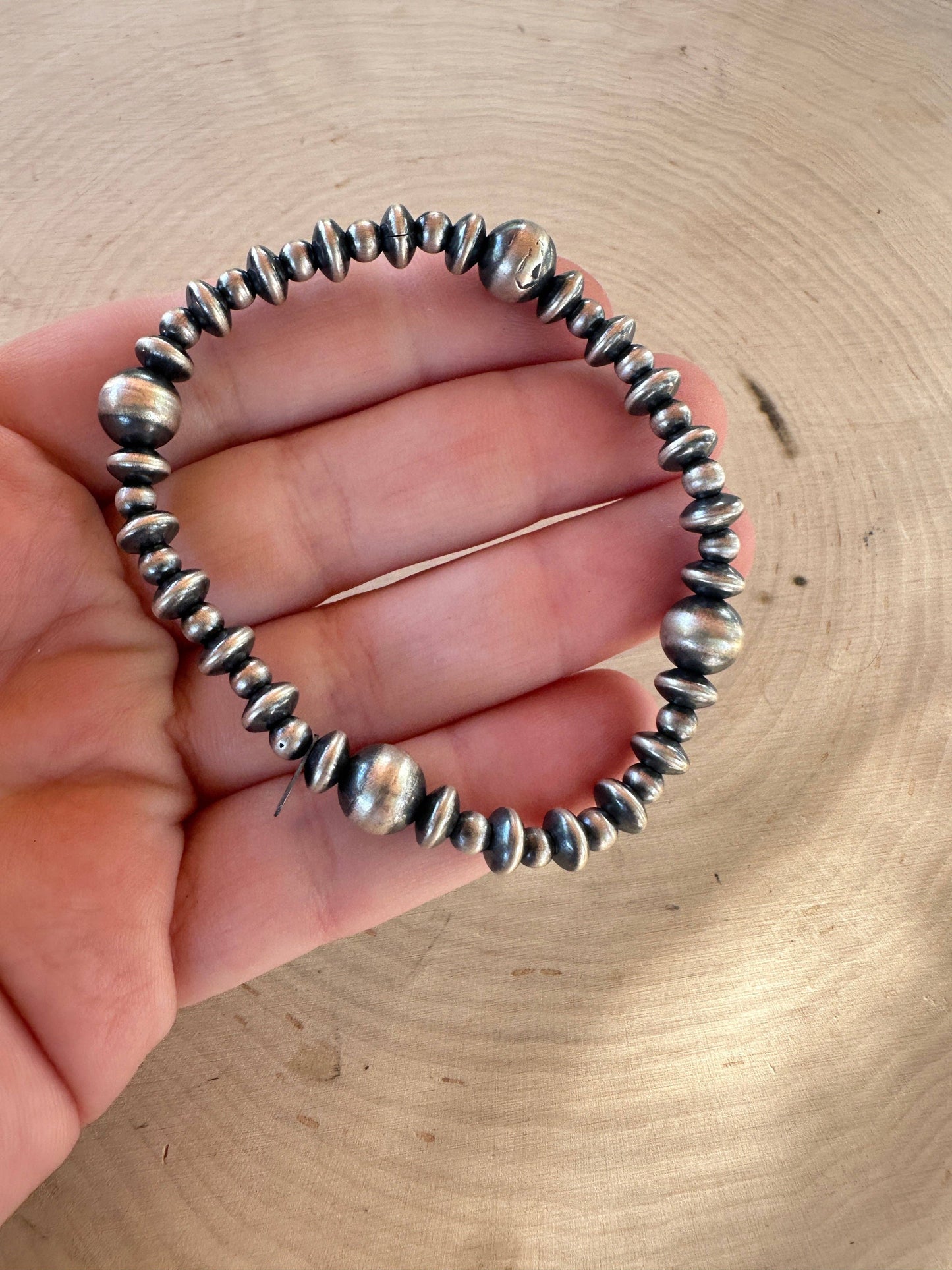 Handmade Sterling Silver Beaded Stretch Bracelet: Beaded