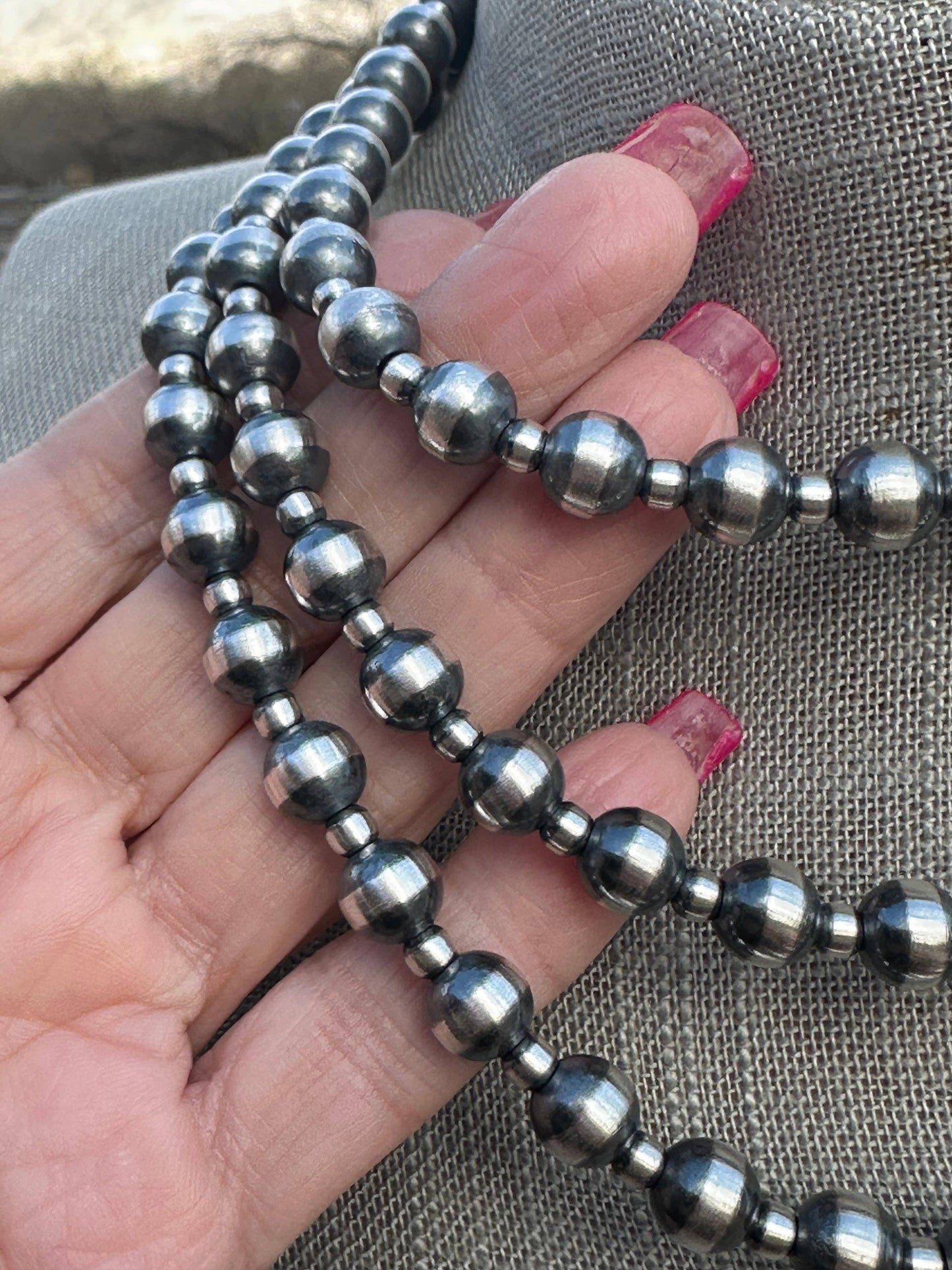 Navajo Pearl Style 4mm & 8mm Sterling Silver Necklaces: 14”