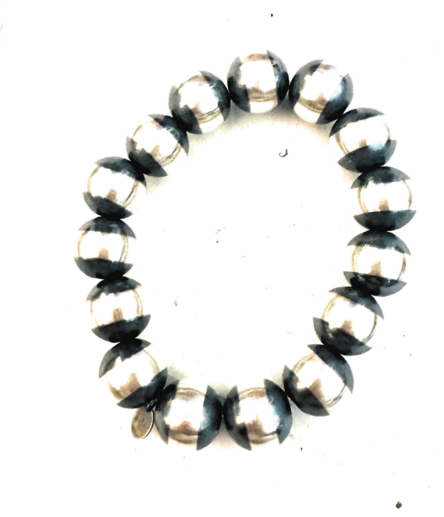 Navajo 14mm Sterling Silver Beaded Stretch Bracelet: Beaded