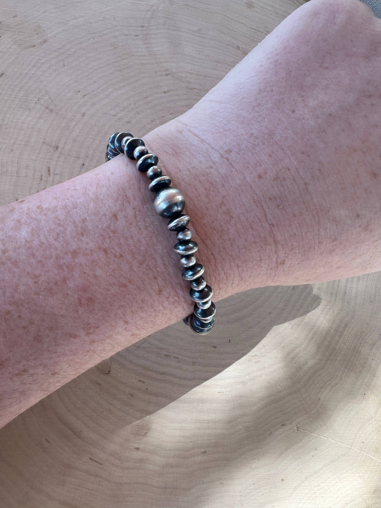 Handmade Sterling Silver Beaded Stretch Bracelet: Beaded