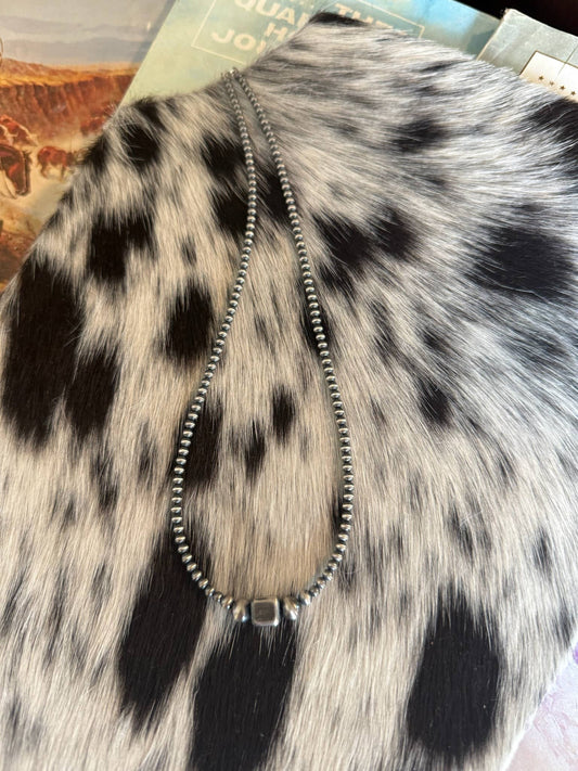 #075 Sterling Square Bead with Sterling Pearls: 16"