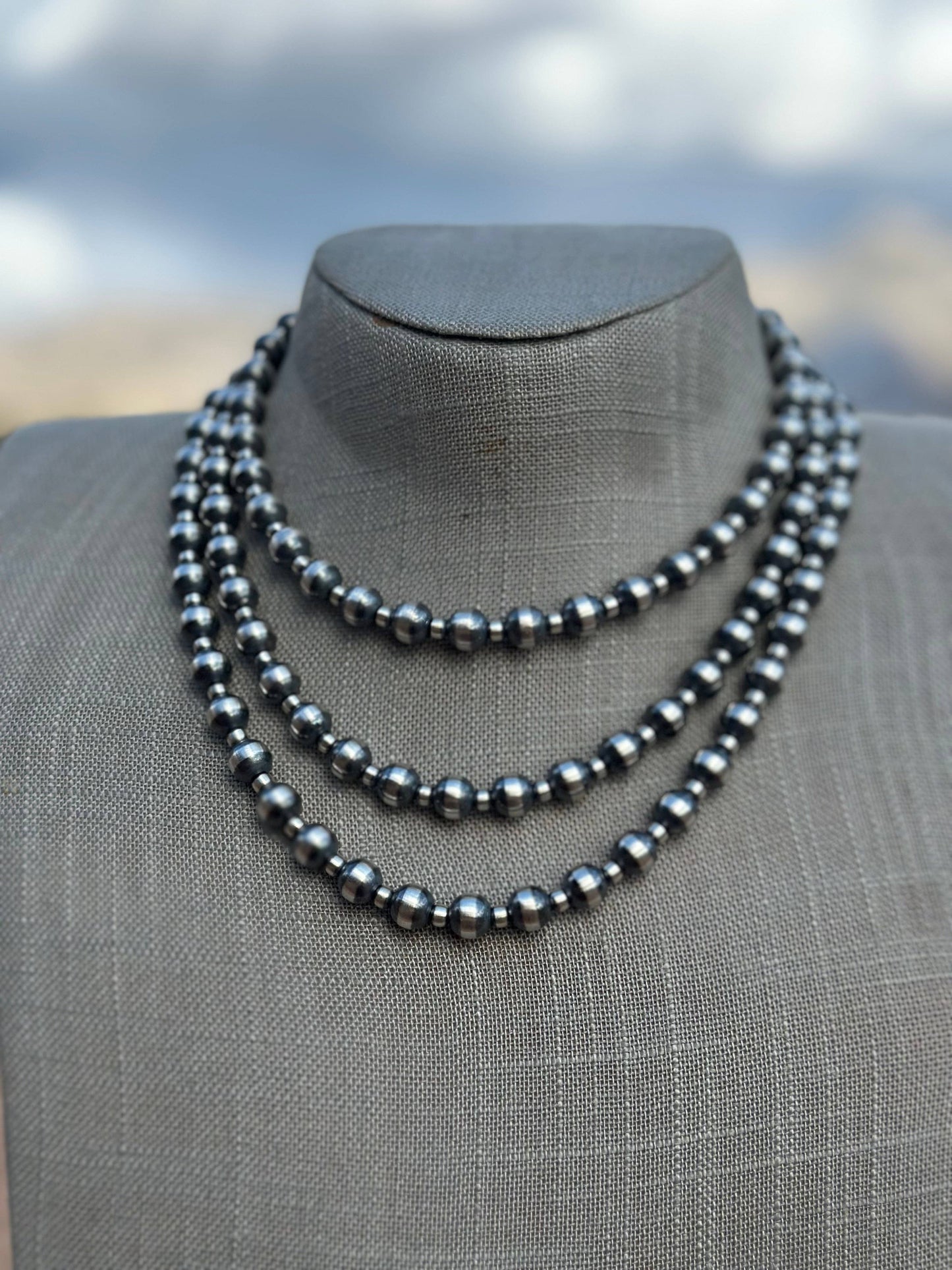 Navajo Pearl Style 4mm & 8mm Sterling Silver Necklaces: 14”