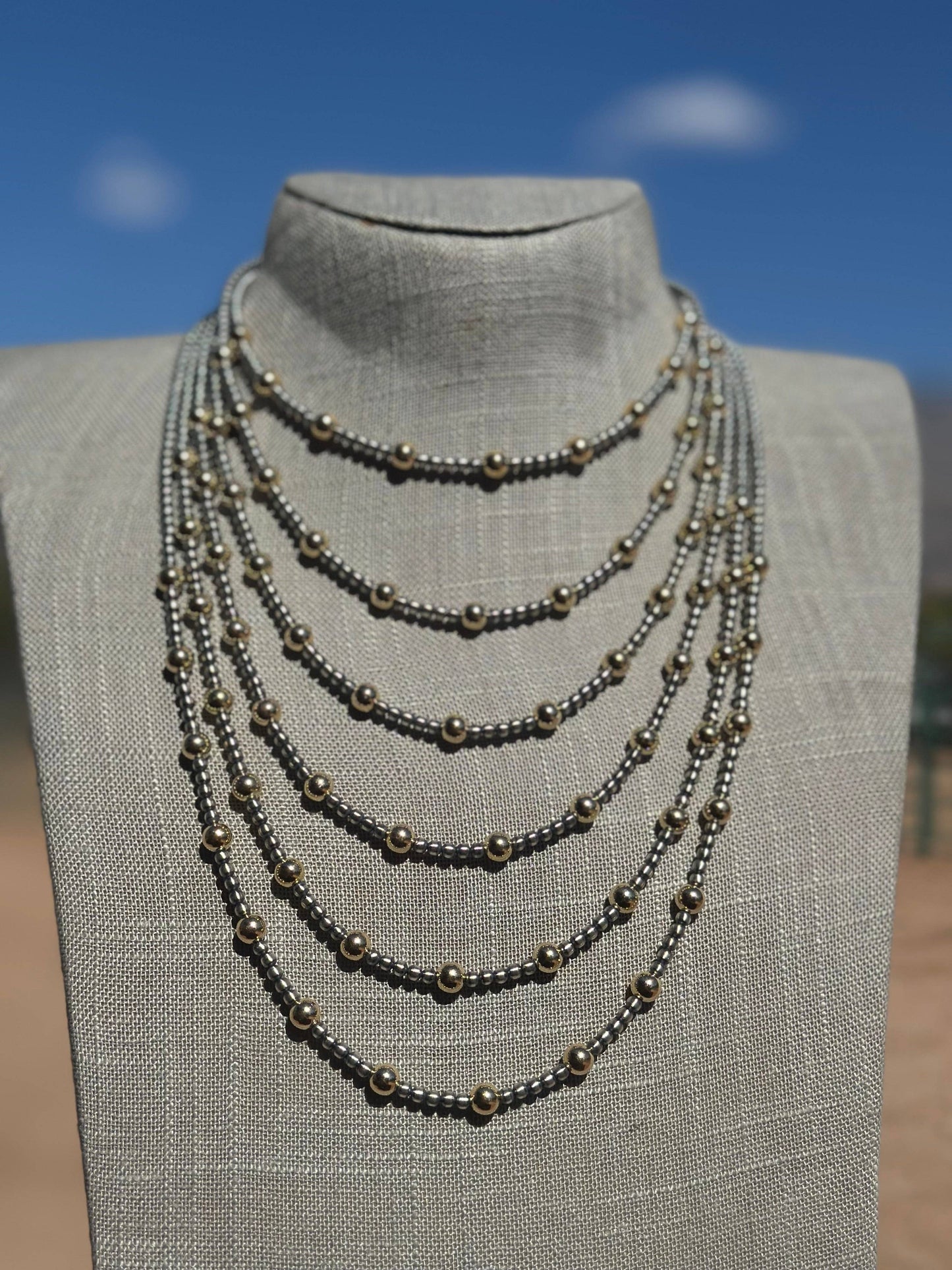 Navajo Sterling Silver & Gold Beaded Necklace: 20 inch