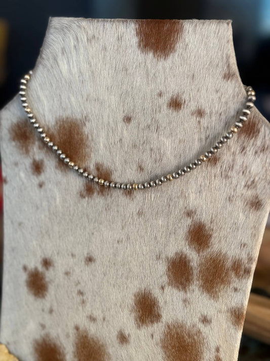 #058 Sterling Pearl/Gold Filled Bead Mixed Metals Necklace: 16"