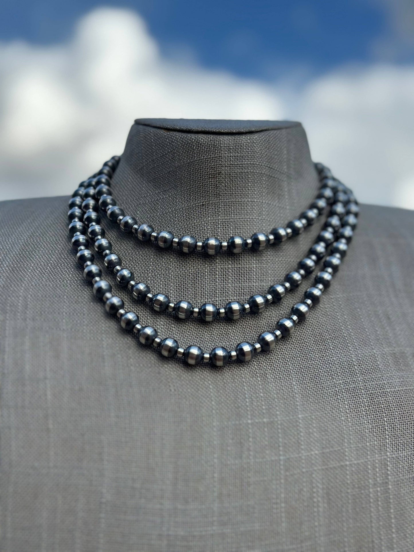 Navajo Pearl Style 4mm & 8mm Sterling Silver Necklaces: 14”