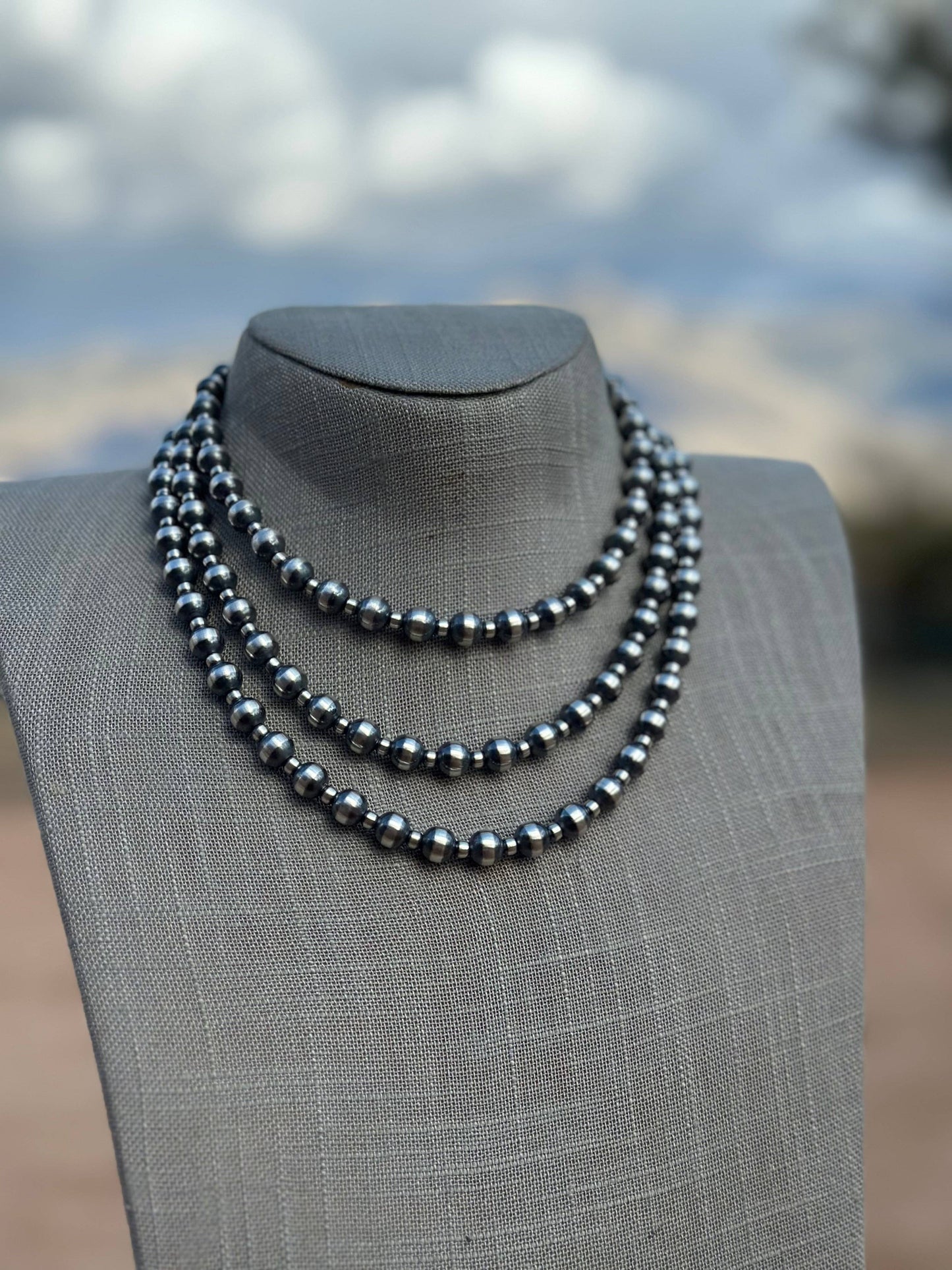 Navajo Pearl Style 4mm & 8mm Sterling Silver Necklaces: 14”