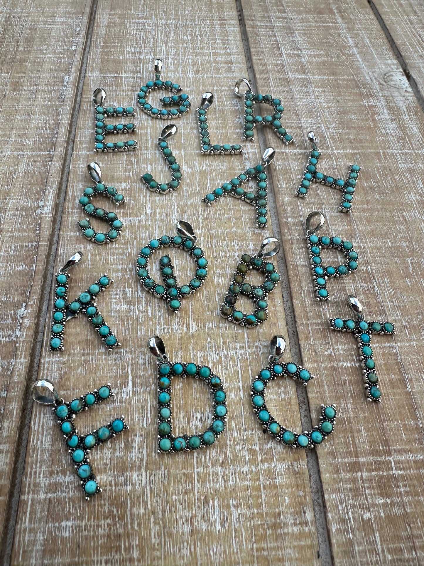 Beautiful Handmade Sterling Silver and Royston Turquoise Letter Pendant: K