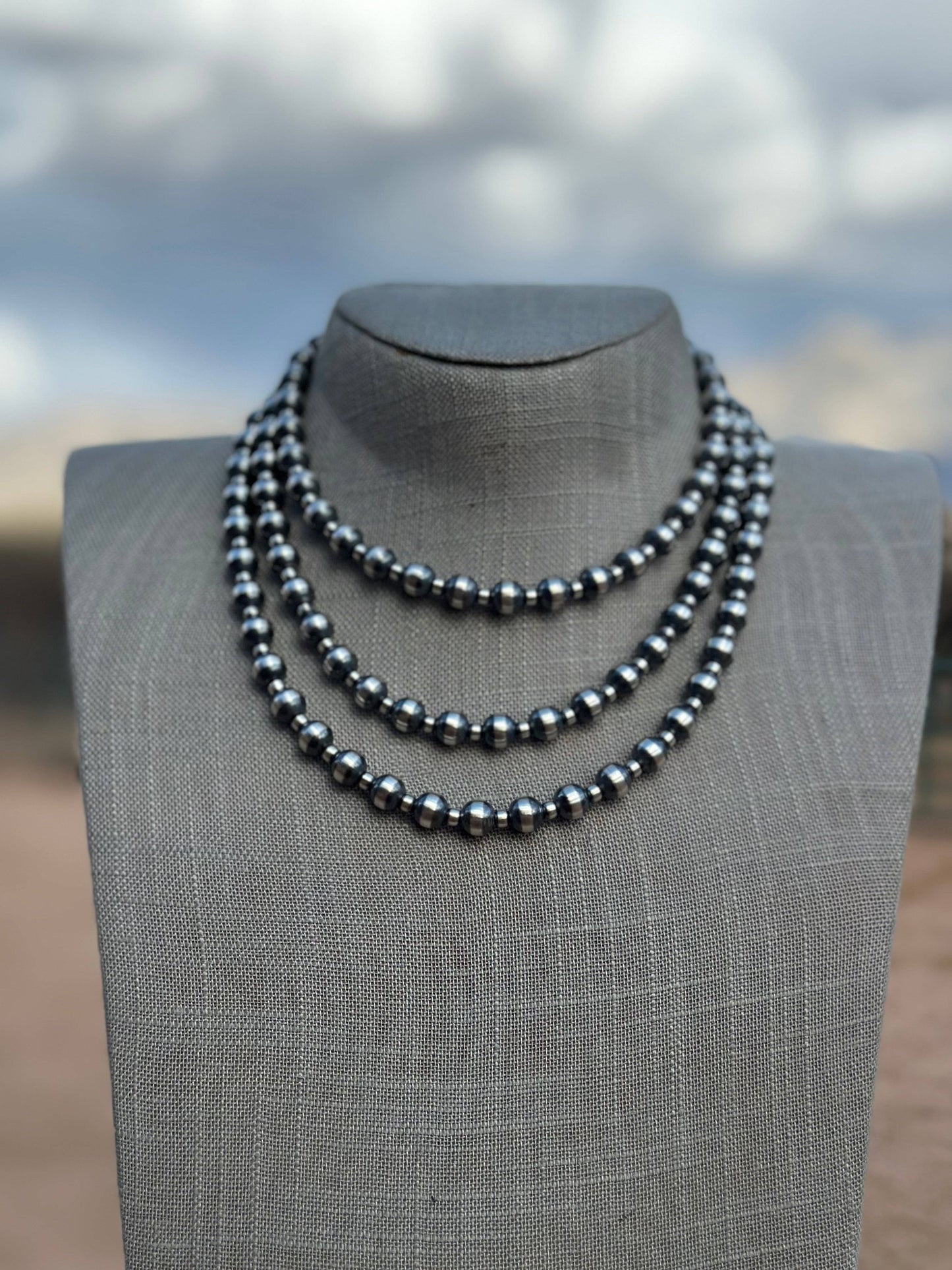 Navajo Pearl Style 4mm & 8mm Sterling Silver Necklaces: 14”