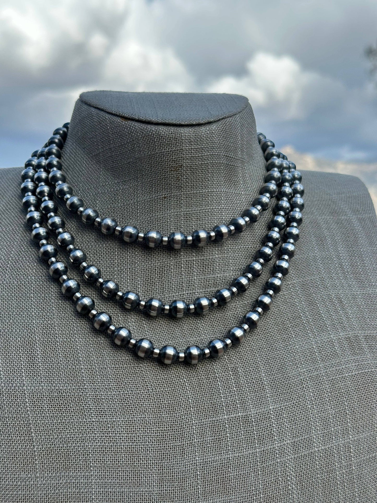 Navajo Pearl Style 4mm & 8mm Sterling Silver Necklaces: 14”