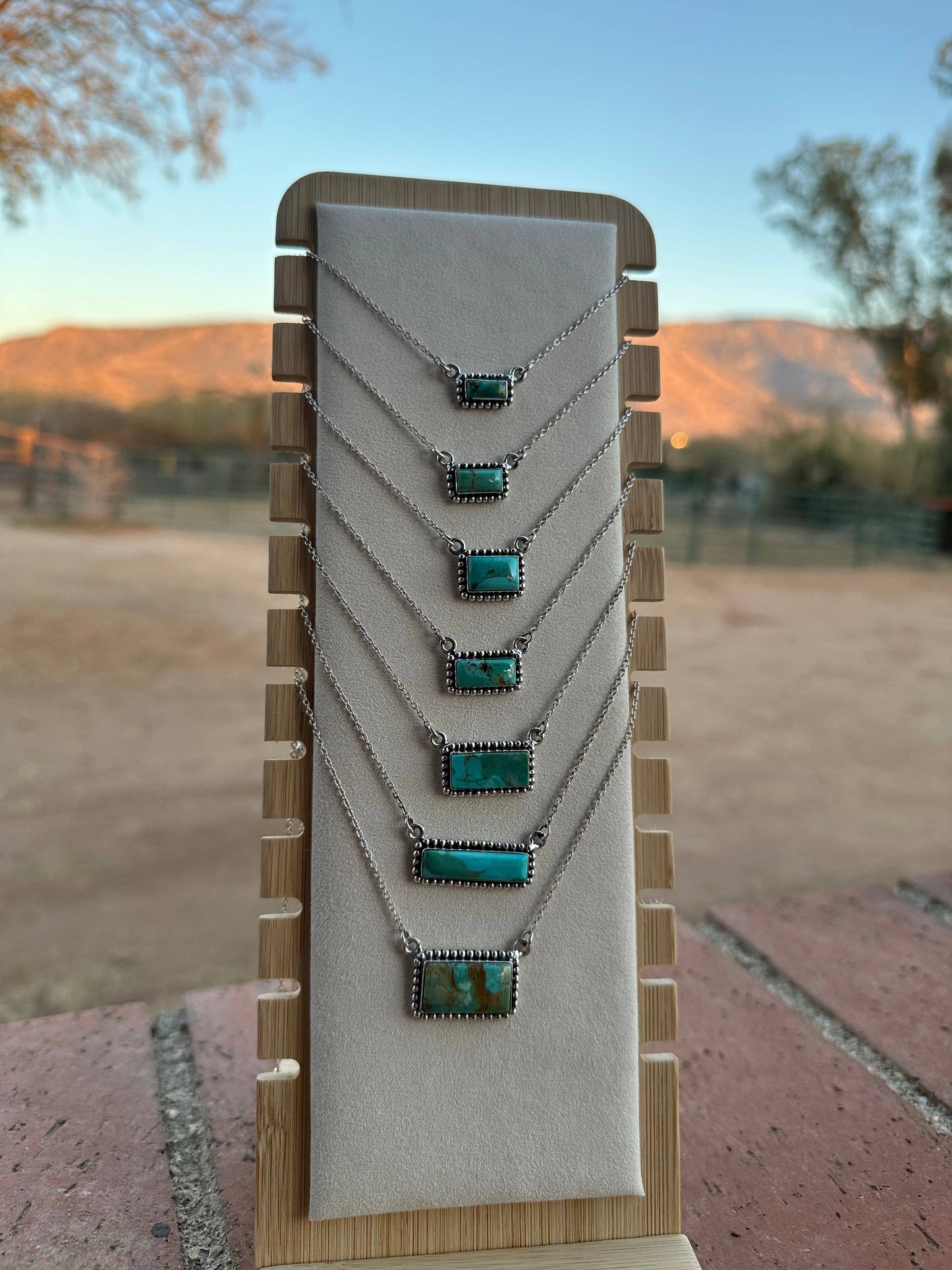 Handmade Sterling Silver Kingman Turquoise Bar Necklaces: El Camino Bar