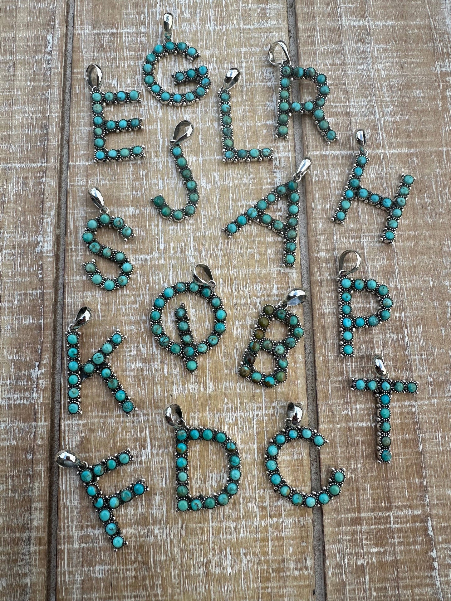 Beautiful Handmade Sterling Silver and Royston Turquoise Letter Pendant: K