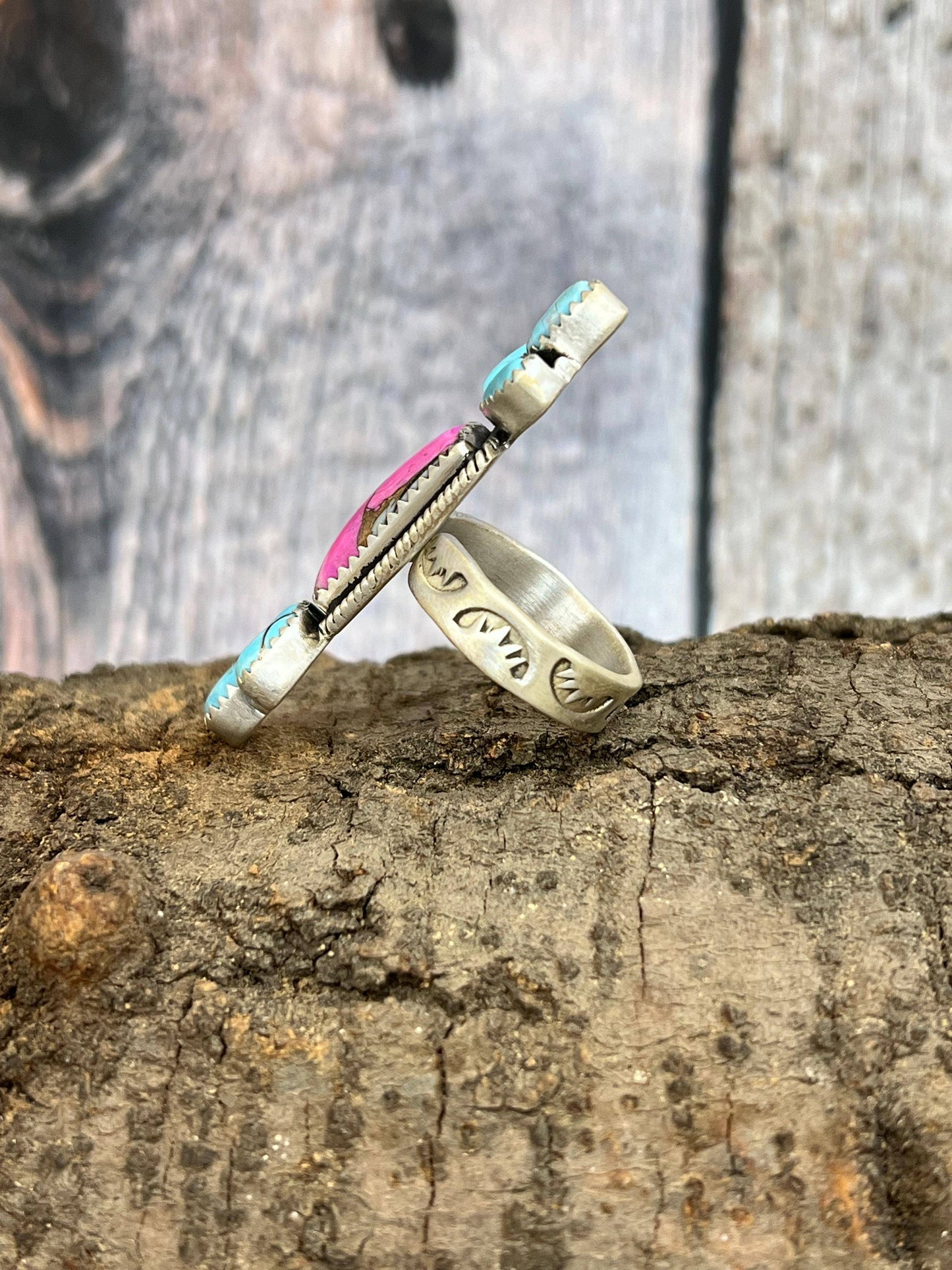 Handmade Sterling Silver Cotton Candy Turquoise Adjustable Ring with Signed Nizhoni: Adjustable / Cotton Candy Turquoise