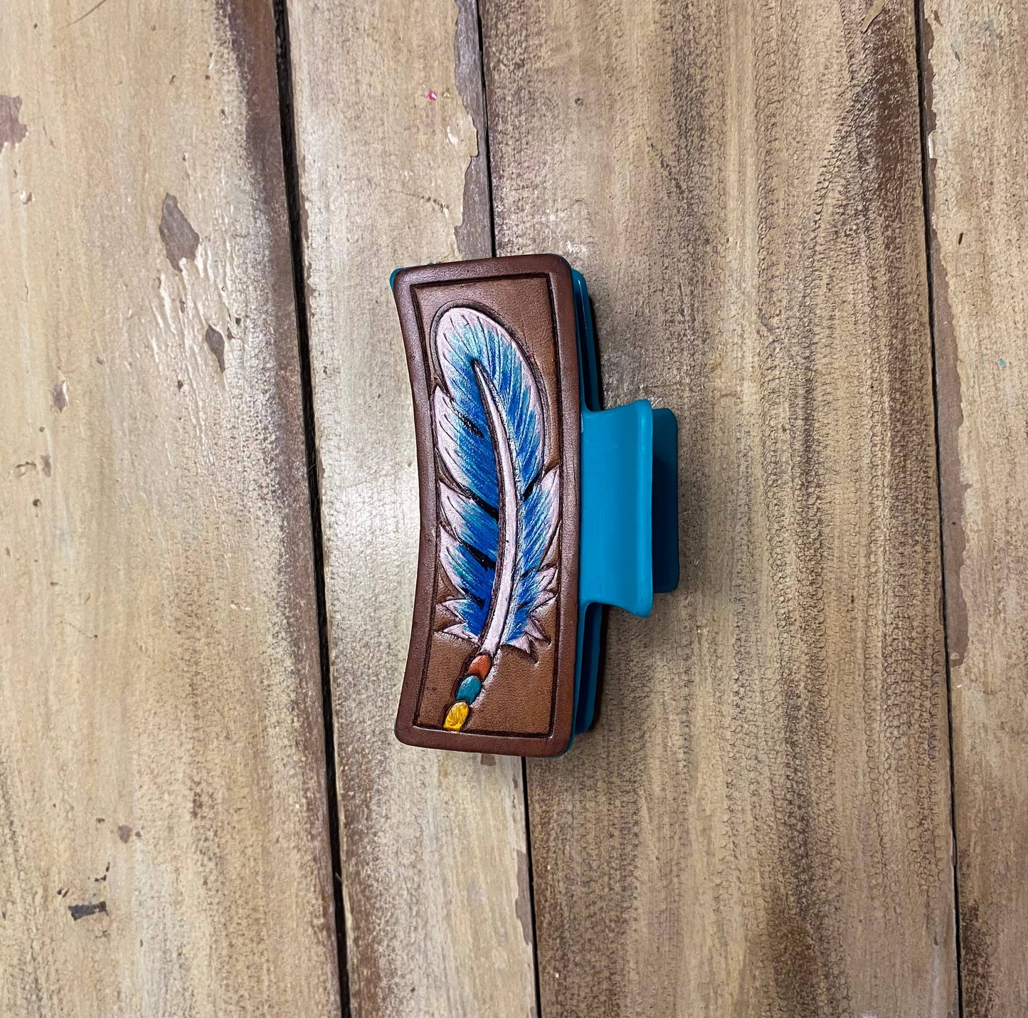 Large 4" Tooled Hair Clip: Tooled Flower Brown