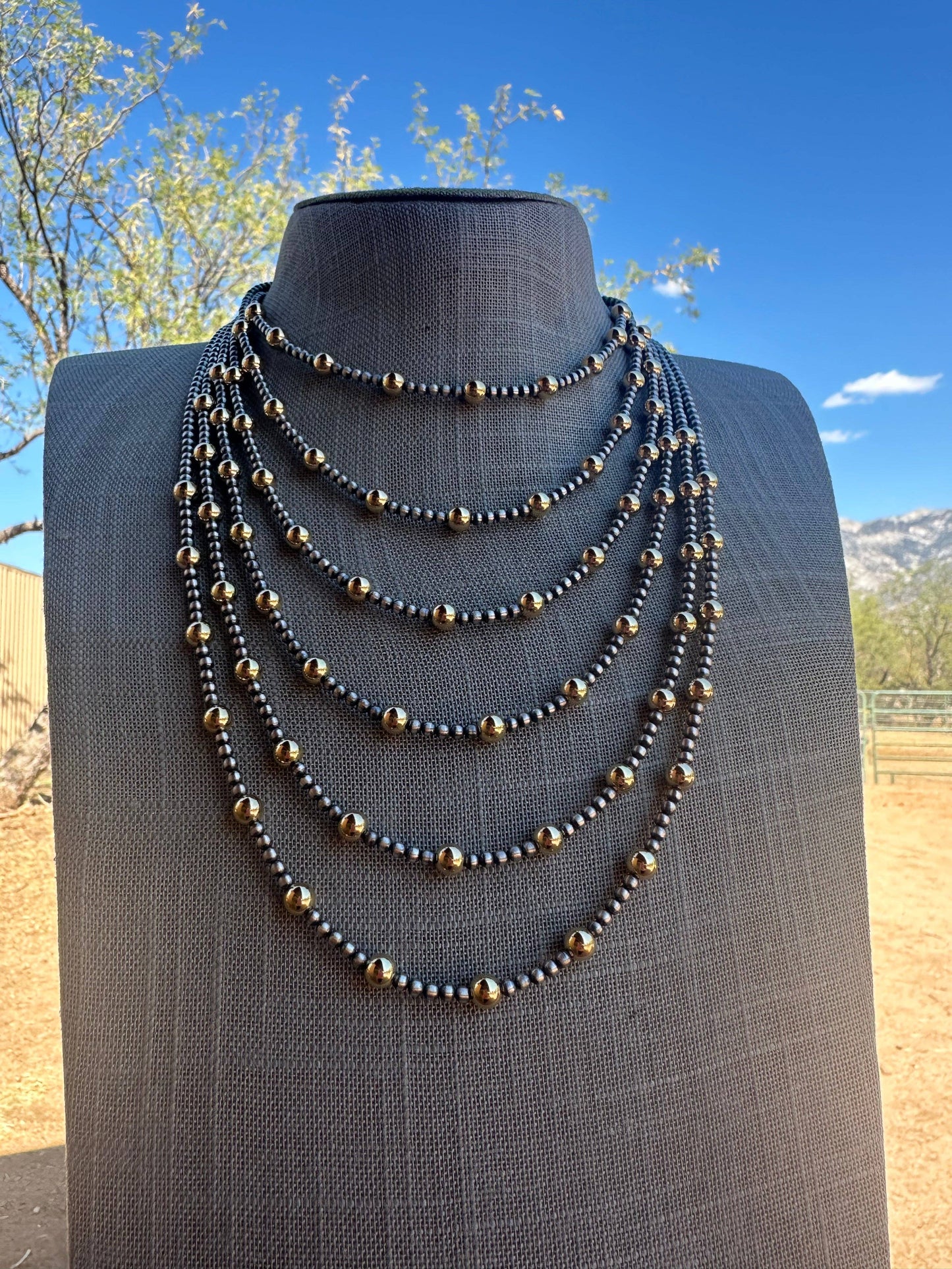 Navajo Sterling Silver & Gold Beaded Necklace: 18 inch