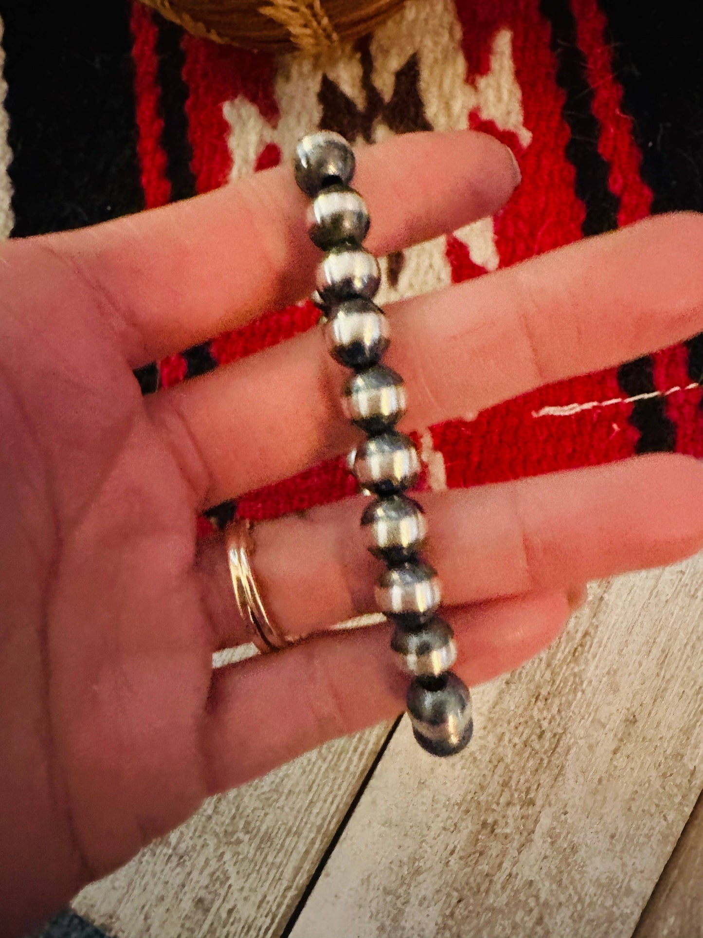 Navajo 6mm Sterling Silver Pearl Beaded Bracelet