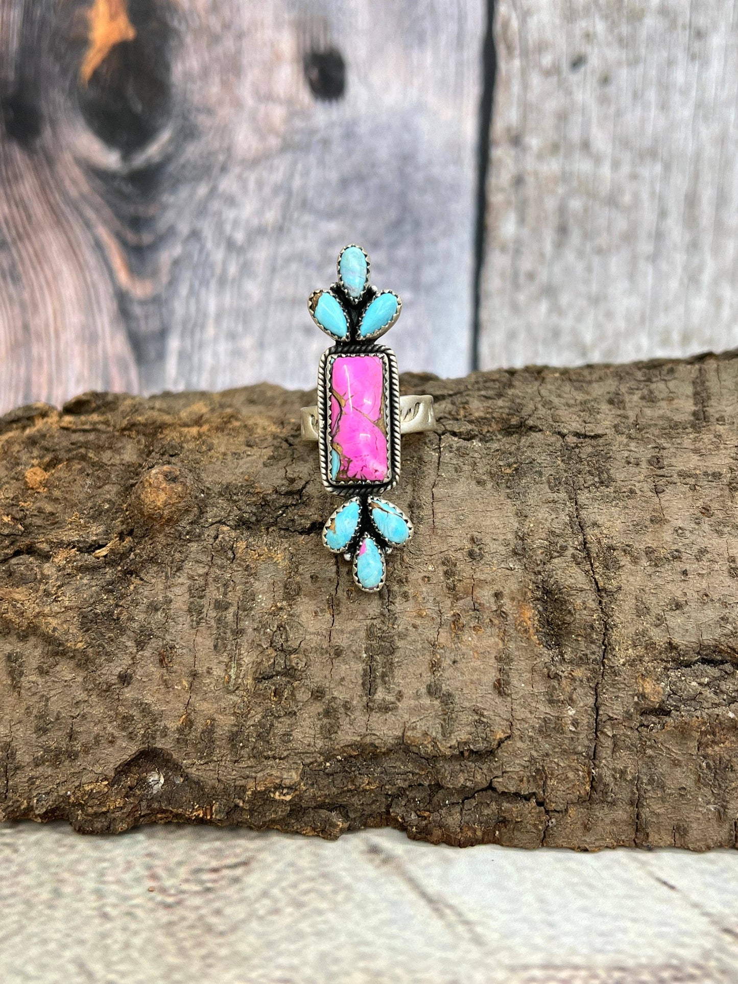 Handmade Sterling Silver Cotton Candy Turquoise Adjustable Ring with Signed Nizhoni: Adjustable / Cotton Candy Turquoise
