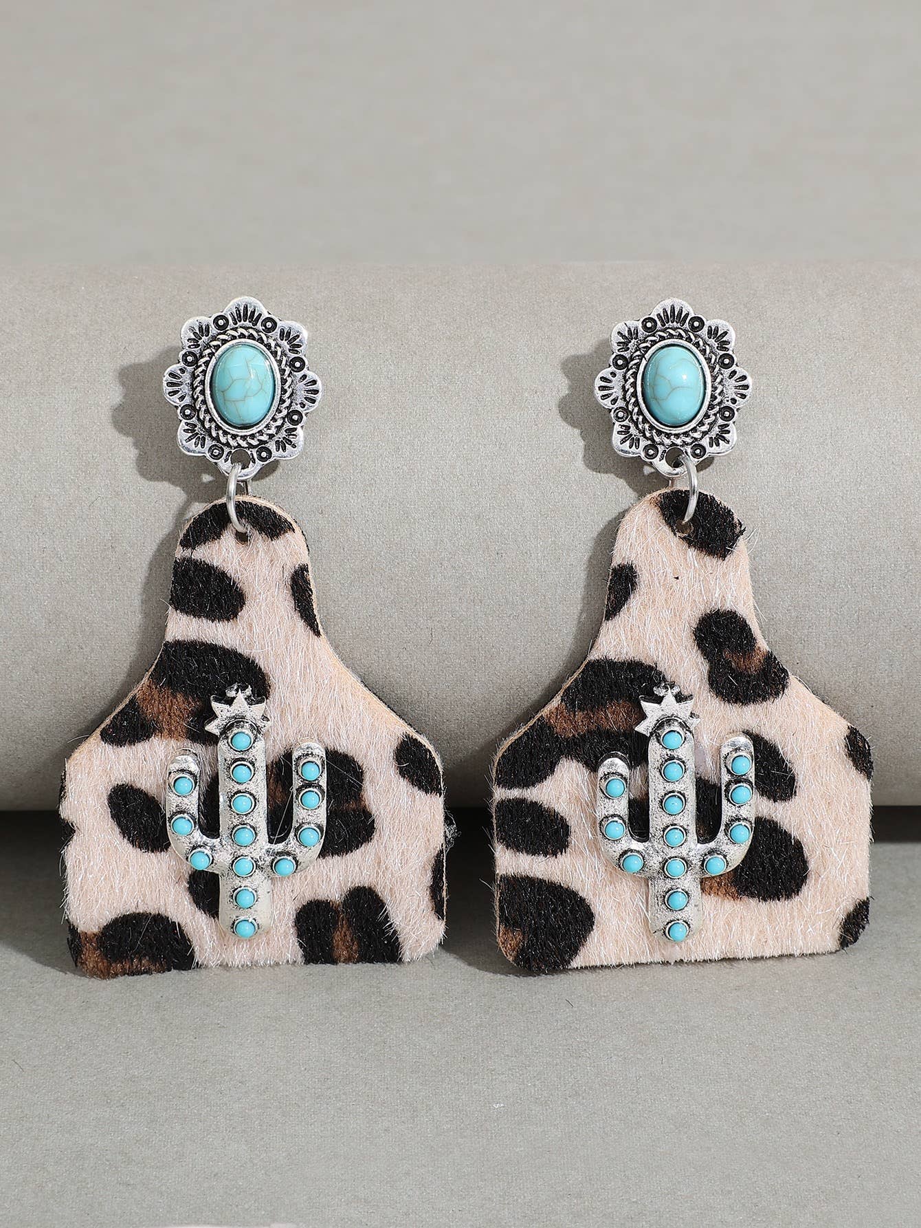 Cactus leopard tag earrings