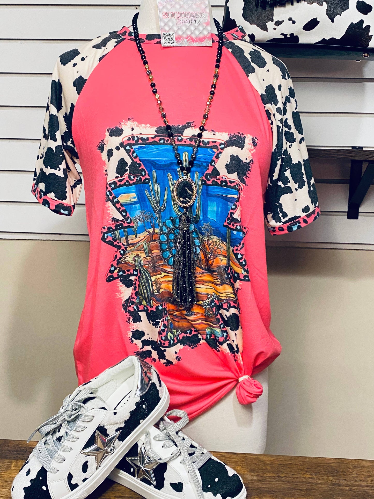 Cowhide & Hot Pink Tee