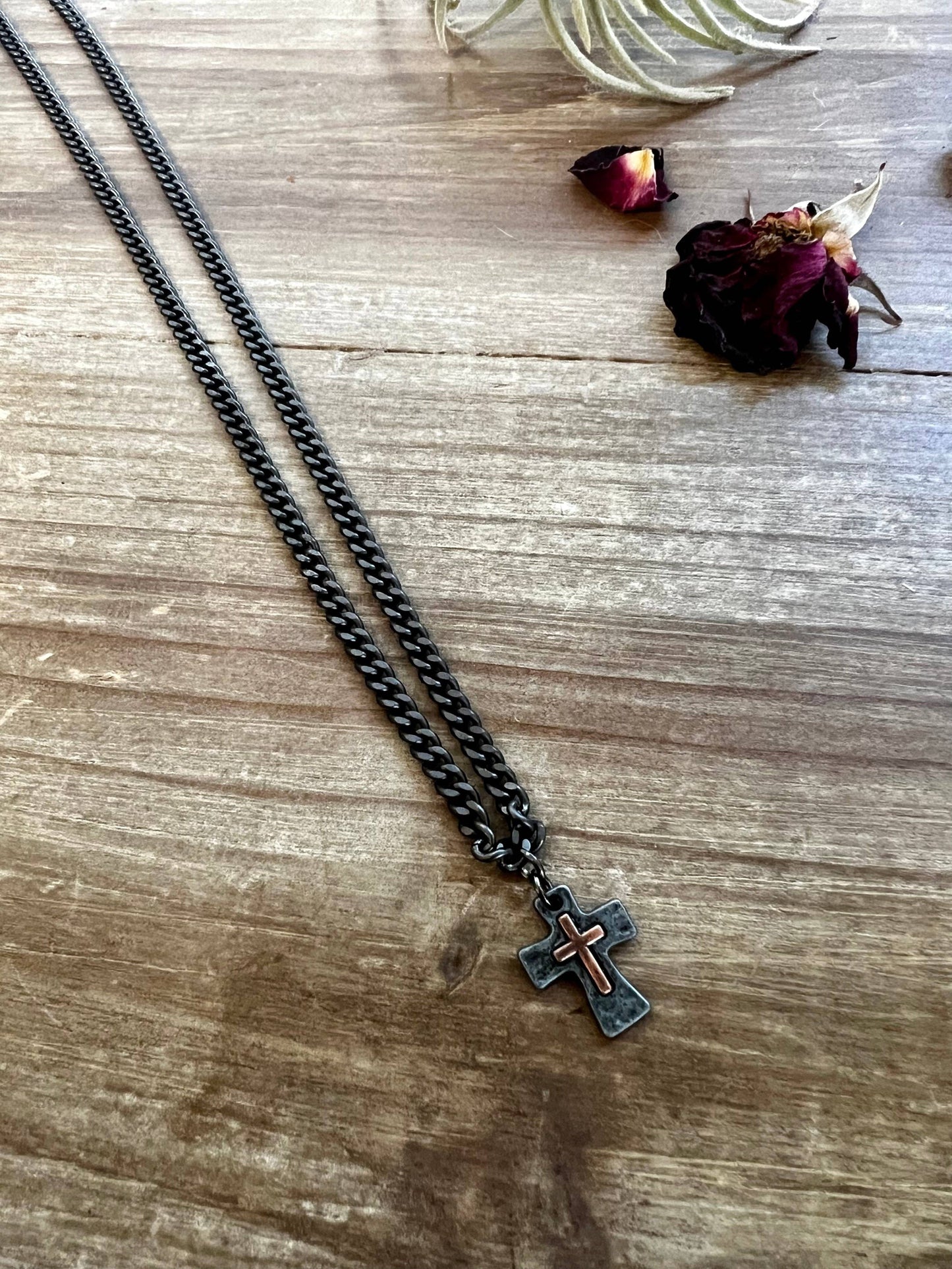 Men Black Chain With Cross